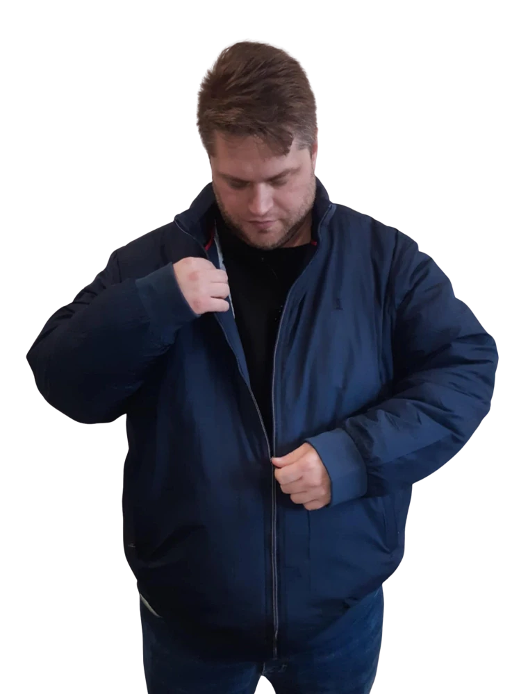 Pánská zimní bunda 4XL tmavě modrá v mačkaném vzhledu